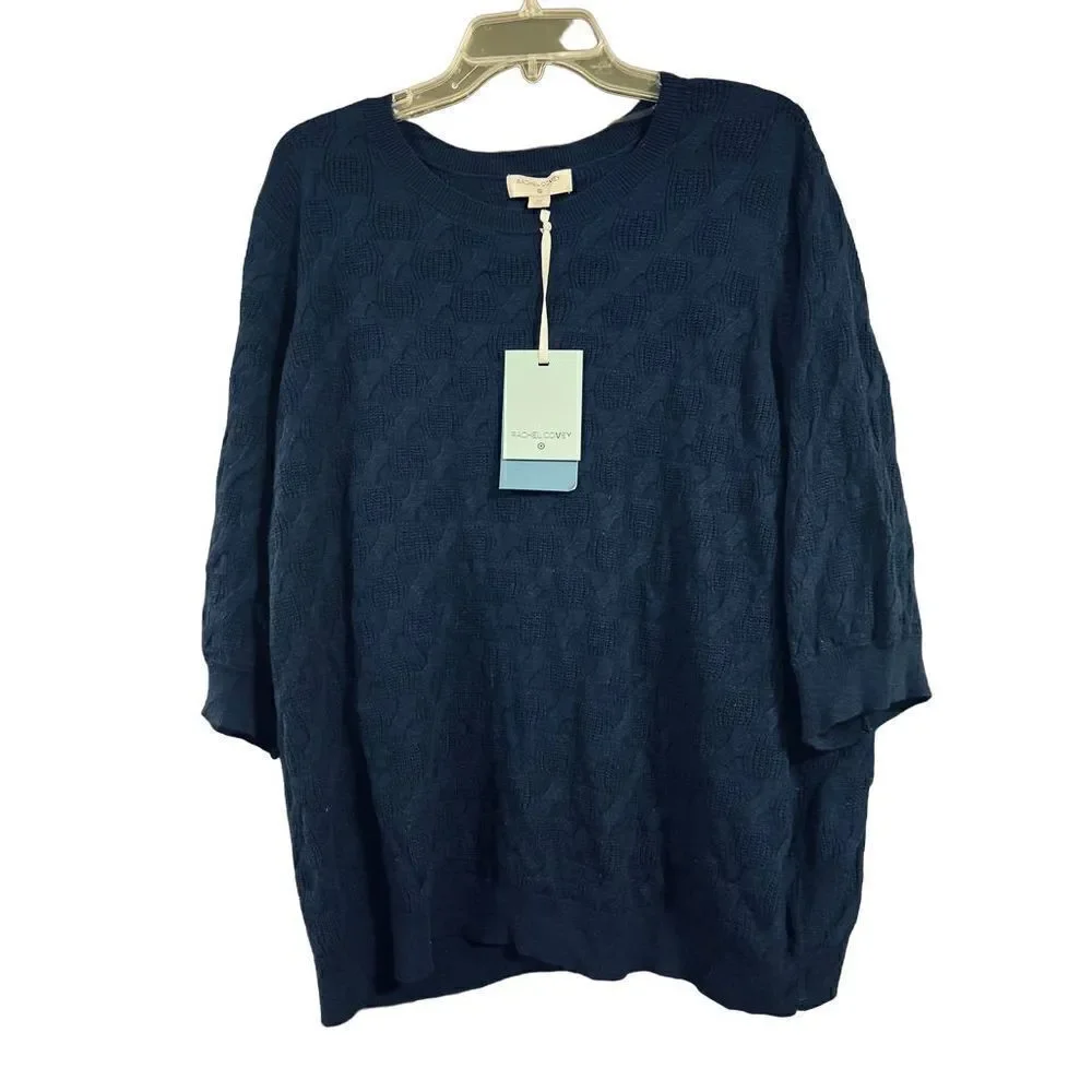 NEW! RACHEL COMEY Navy Pullover Sweater Cotton Wool Mix Size 3X 3/4 Sleeve